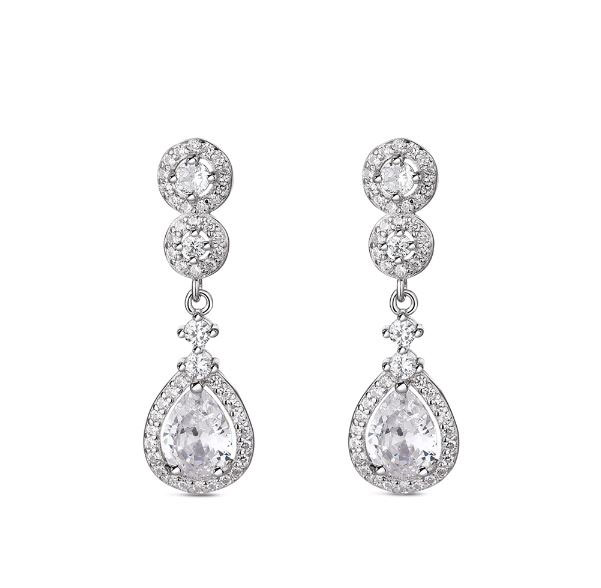 Rhodium Plated Sterling Silver Earrings with Chatons and Zircon Drops